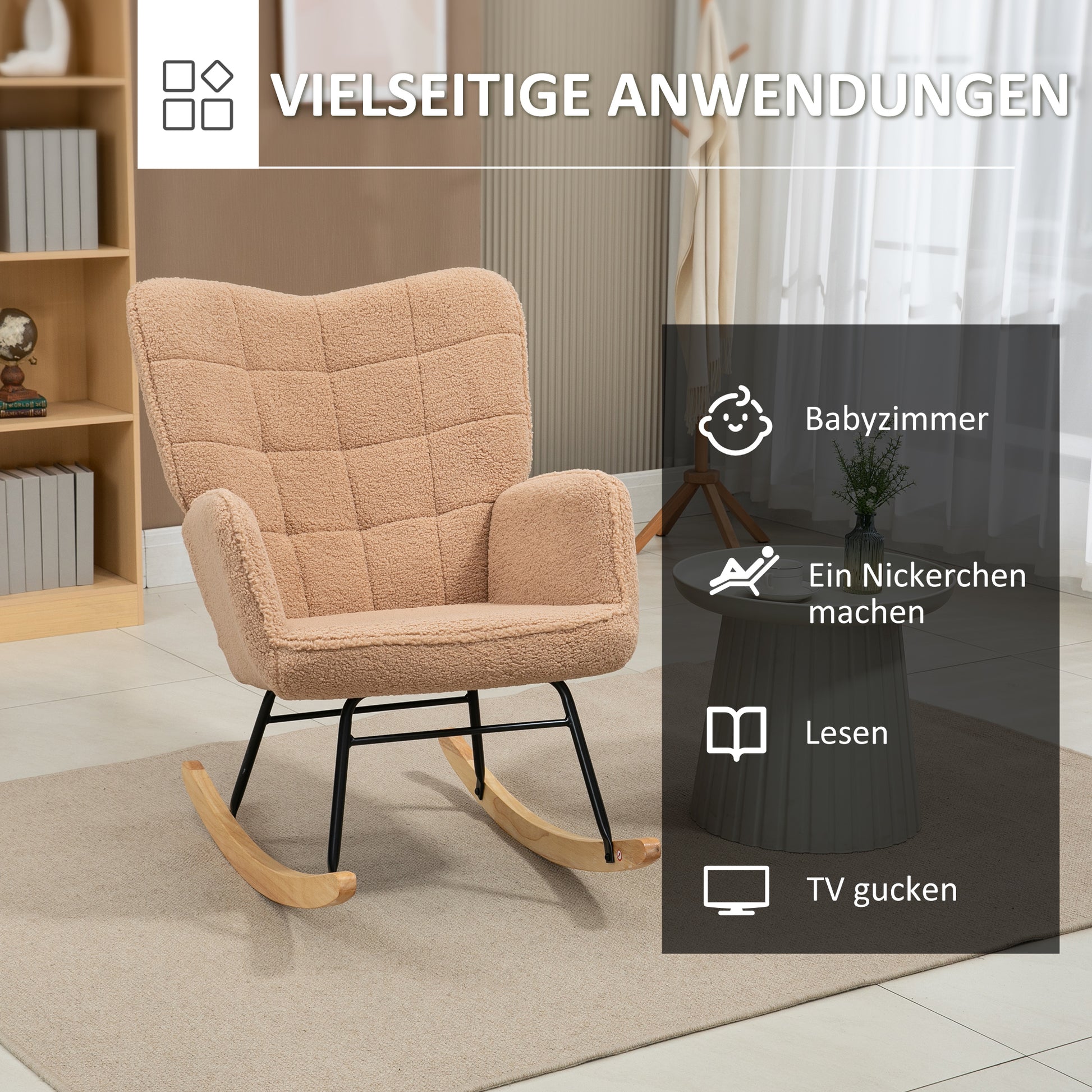 Rocking Chair, Rocking Armchair with Berber Fleece Look, Armrest, Padded Chair with Wooden Rockers, Recliner for Living Room, Bedroom, up to 120kg Capacity, Brown