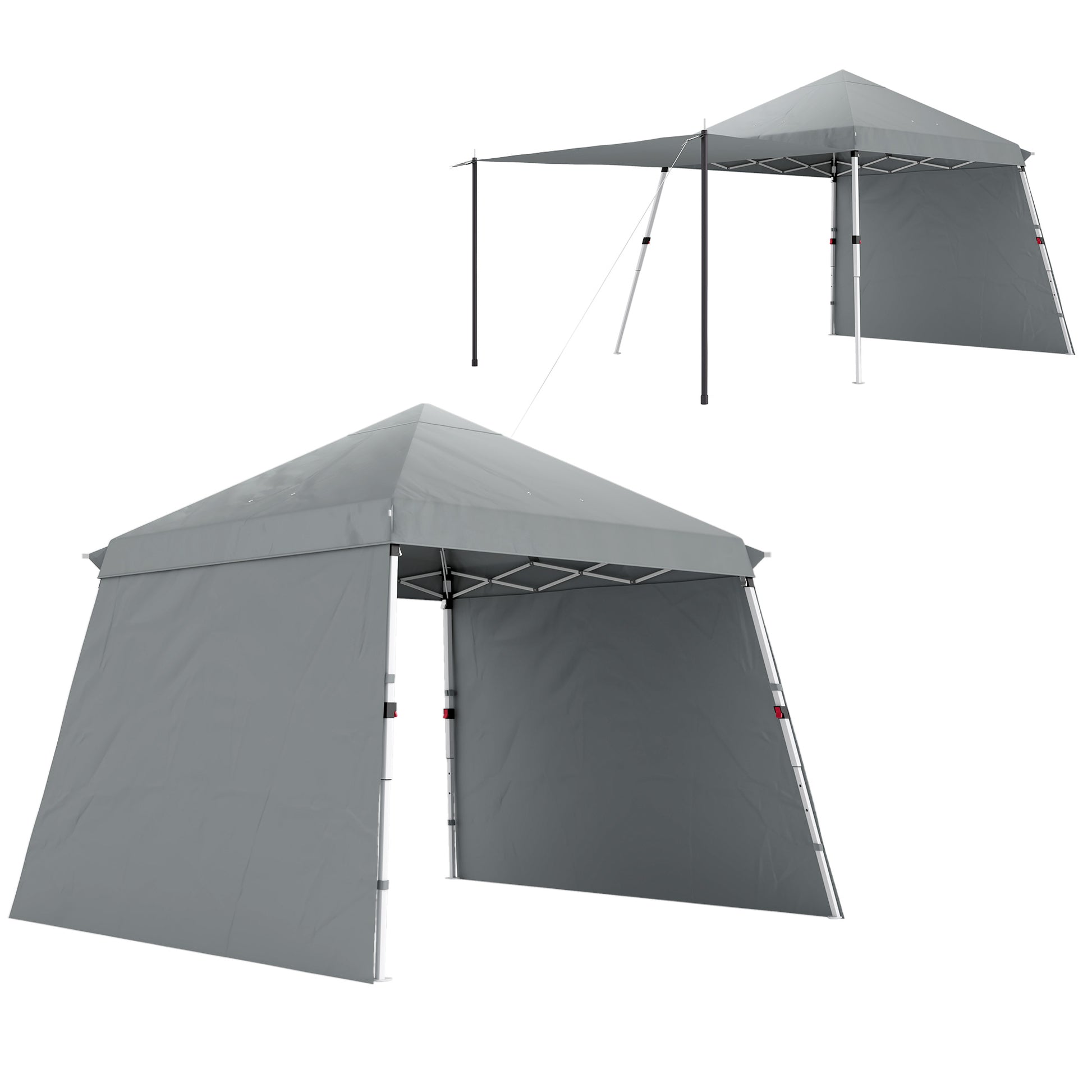 3x3m Garden Gazebo, Pop-Up Foldable Tent, Extra Side Awnings, Adjustable Inclined Feet, Wheeled Carry Bag, Light Grey