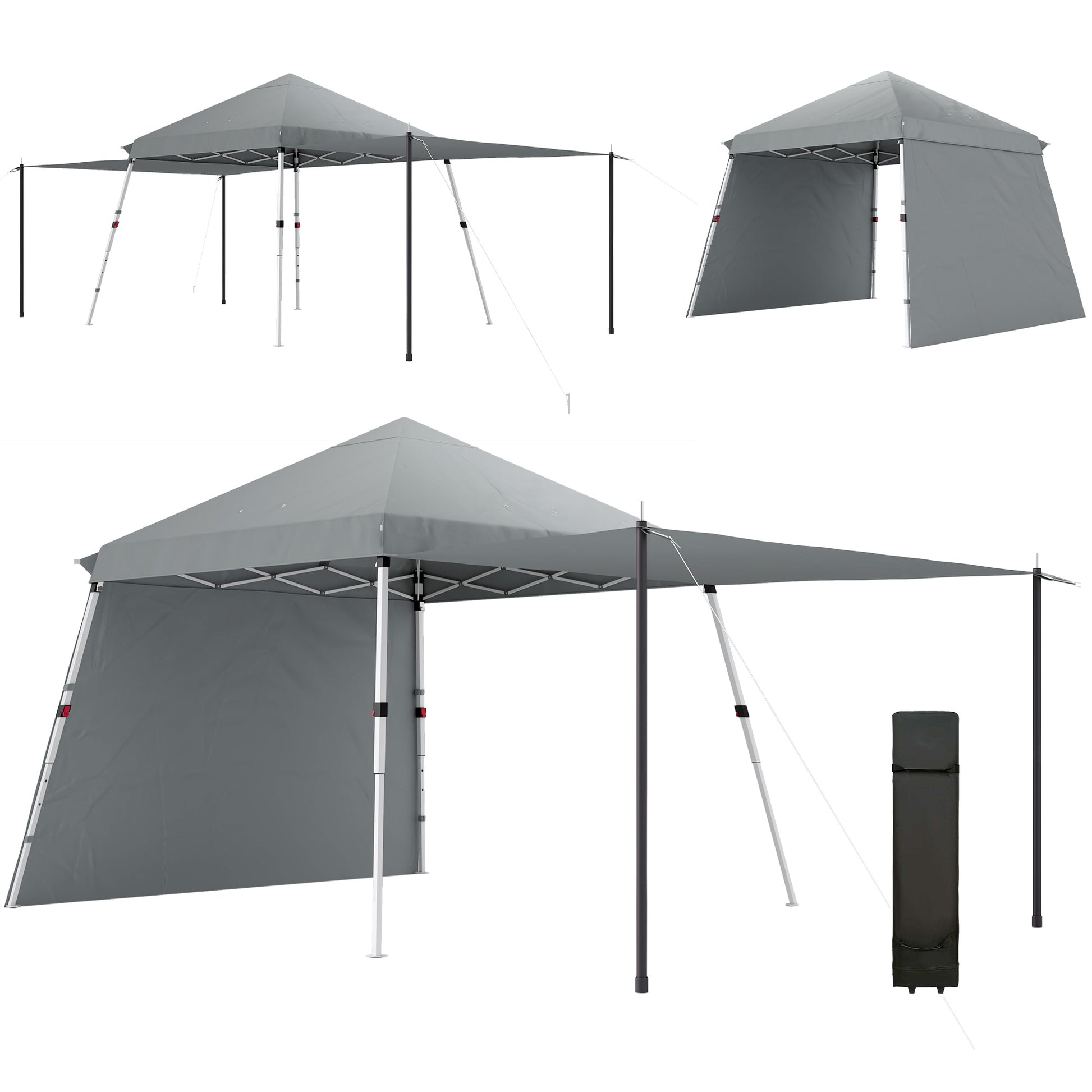 3x3m Garden Gazebo, Pop-Up Foldable Tent, Extra Side Awnings, Adjustable Inclined Feet, Wheeled Carry Bag, Light Grey