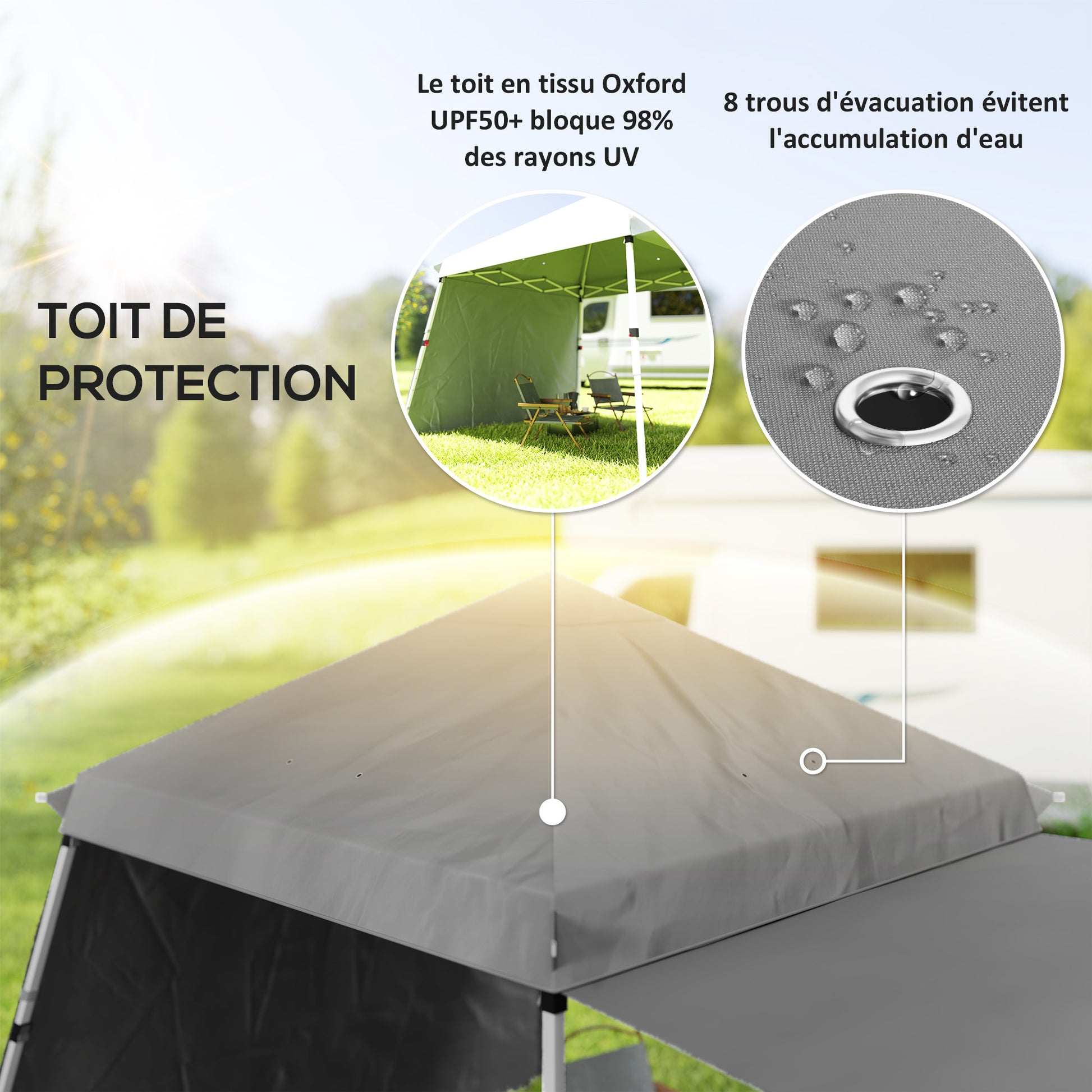 3x3m Garden Gazebo, Pop-Up Foldable Tent, Extra Side Awnings, Adjustable Inclined Feet, Wheeled Carry Bag, Light Grey