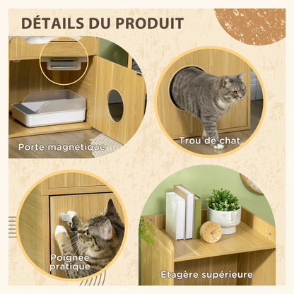 Cat Litter Box House, Cat Litter Cabinet, 3 Levels, Compartment Closed by a Door, 1 Cushion, 60 x 45 x 103 cm