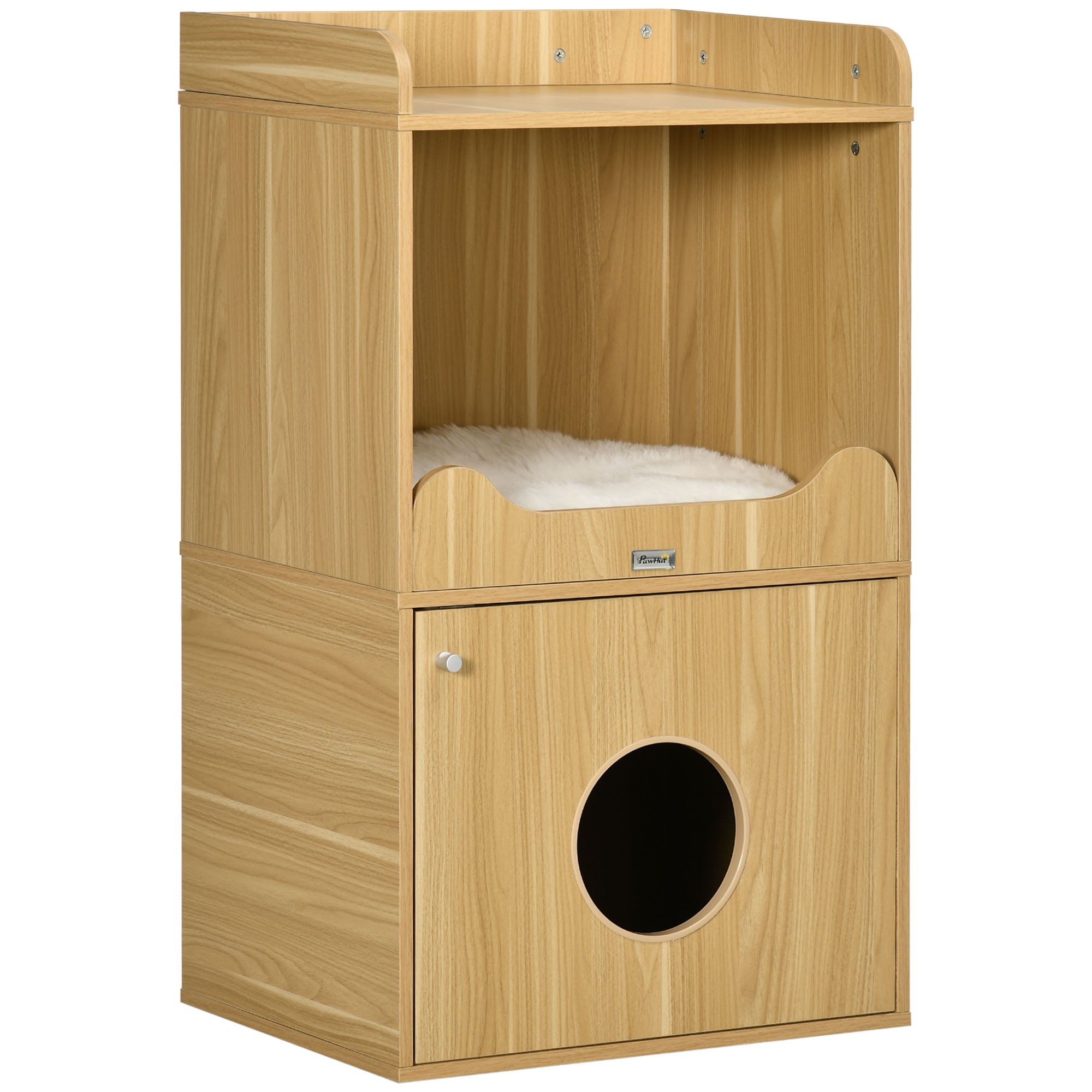 Cat Litter Box House, Cat Litter Cabinet, 3 Levels, Compartment Closed by a Door, 1 Cushion, 60 x 45 x 103 cm