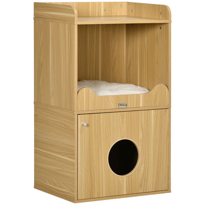 Cat Litter Box House, Cat Litter Cabinet, 3 Levels, Compartment Closed by a Door, 1 Cushion, 60 x 45 x 103 cm