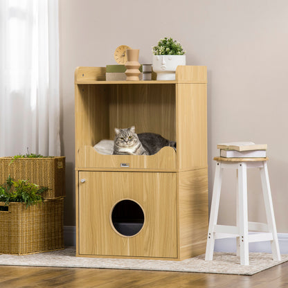 Cat Litter Box House, Cat Litter Cabinet, 3 Levels, Compartment Closed by a Door, 1 Cushion, 60 x 45 x 103 cm