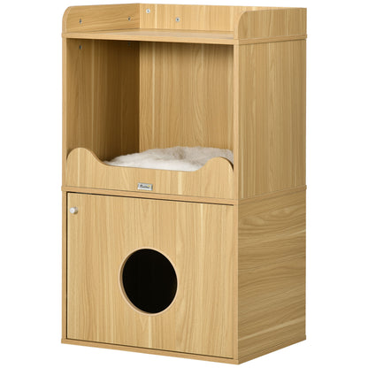 Cat Litter Box House, Cat Litter Cabinet, 3 Levels, Compartment Closed by a Door, 1 Cushion, 60 x 45 x 103 cm