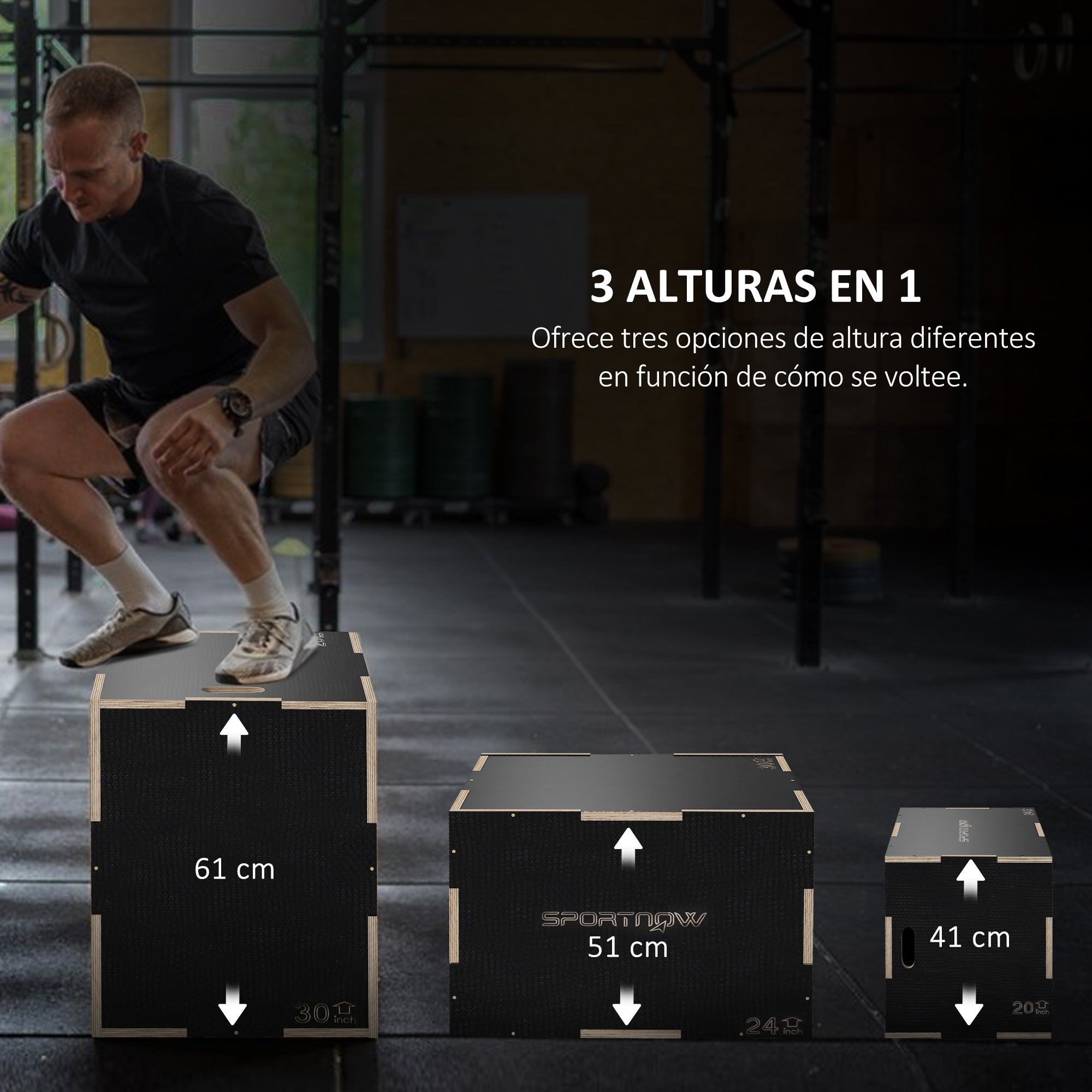 SPORTNOW Plyometric Jump Box Plyo Box with 3 Different Heights Strength Training at Home Office Gym CrossFit Load 120 kg 61x51x41 cm Black
