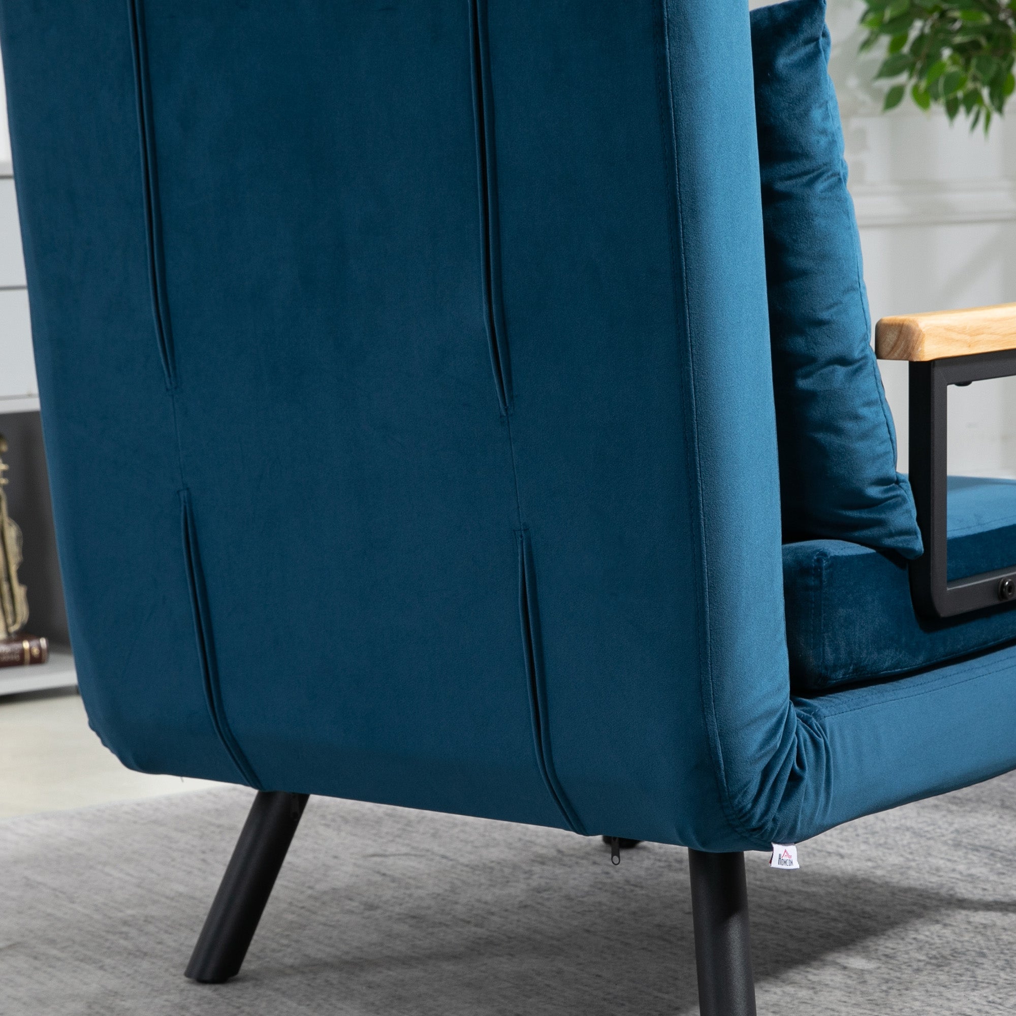 Sleeper Chair, Folding Bed with Bed Function, Recliner Chair with Back Pillow, Upholstered Sofa with Adjustable Backrest, Velvet Look, 63 x 73 x 81 cm, Blue