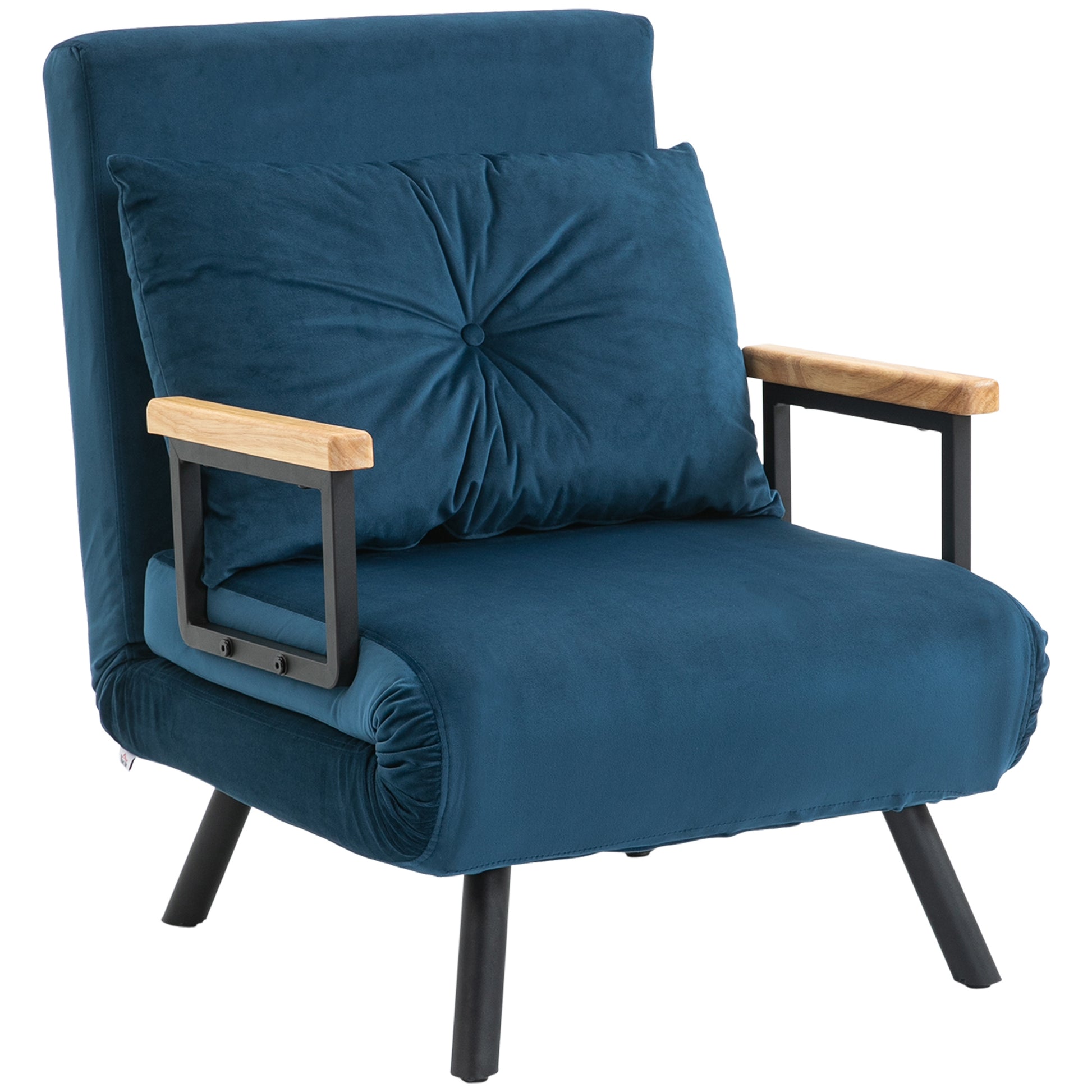 Sleeper Chair, Folding Bed with Bed Function, Recliner Chair with Back Pillow, Upholstered Sofa with Adjustable Backrest, Velvet Look, 63 x 73 x 81 cm, Blue