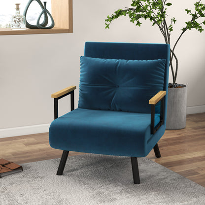 Sleeper Chair, Folding Bed with Bed Function, Recliner Chair with Back Pillow, Upholstered Sofa with Adjustable Backrest, Velvet Look, 63 x 73 x 81 cm, Blue