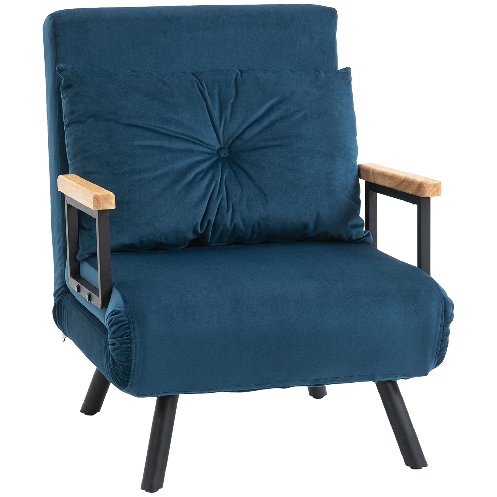 Sleeper Chair, Folding Bed with Bed Function, Recliner Chair with Back Pillow, Upholstered Sofa with Adjustable Backrest, Velvet Look, 63 x 73 x 81 cm, Blue