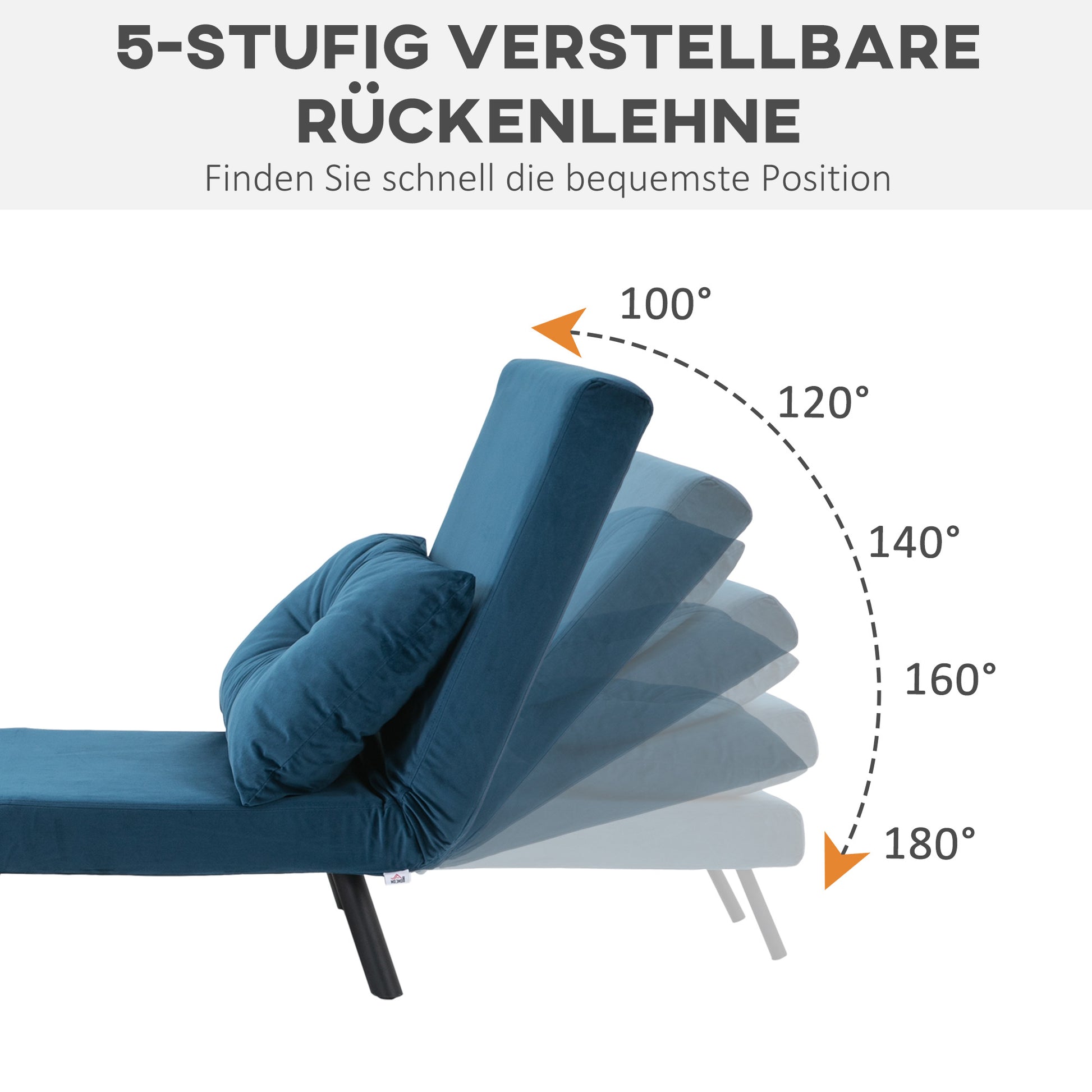 Sleeper Chair, Folding Bed with Bed Function, Recliner Chair with Back Pillow, Upholstered Sofa with Adjustable Backrest, Velvet Look, 63 x 73 x 81 cm, Blue