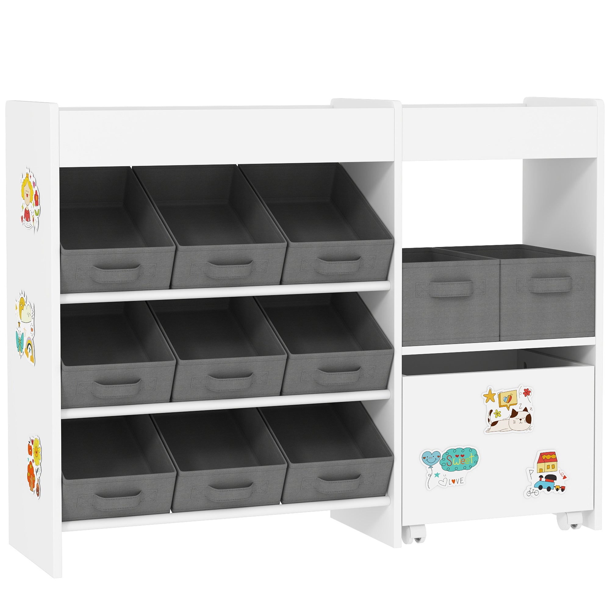 Toy Storage Shelf for Kids Children's Organizer with 11 Removable Baskets Compartments and Sticker Sheets for Nursery Playroom 105x30x80 cm White