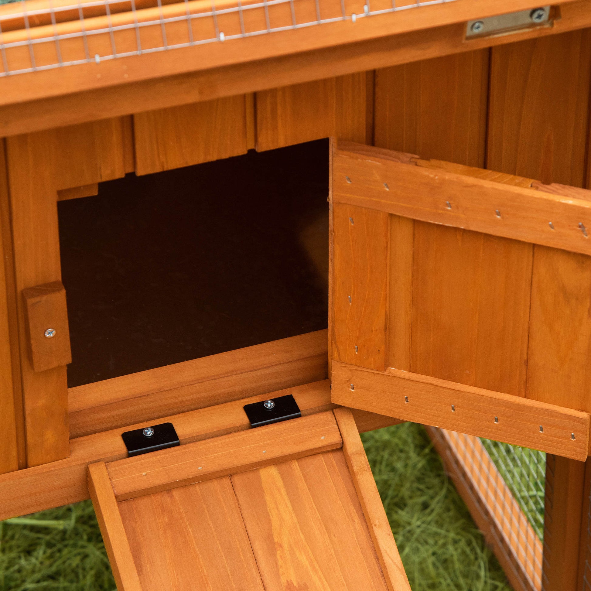 Rabbit Hutch with Outdoor Enclosure, Bottom Tray, Ramp, Wooden Small Animal Hutch Guinea Pig Run with 2 Levels, Viewing Window, for Dwarf Rabbits 156x58x68 cm, Orange