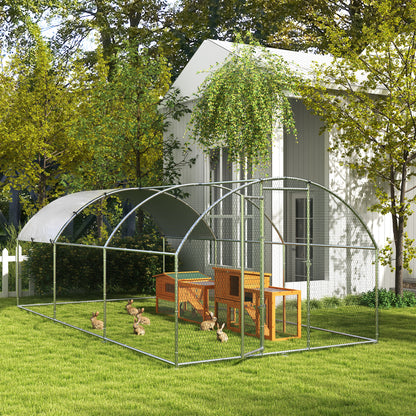 Rabbit Hutch with Outdoor Enclosure, Bottom Tray, Ramp, Wooden Small Animal Hutch Guinea Pig Run with 2 Levels, Viewing Window, for Dwarf Rabbits 156x58x68 cm, Orange