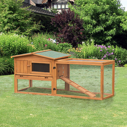 Rabbit Hutch with Outdoor Enclosure, Bottom Tray, Ramp, Wooden Small Animal Hutch Guinea Pig Run with 2 Levels, Viewing Window, for Dwarf Rabbits 156x58x68 cm, Orange