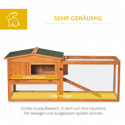 Rabbit Hutch with Outdoor Enclosure, Bottom Tray, Ramp, Wooden Small Animal Hutch Guinea Pig Run with 2 Levels, Viewing Window, for Dwarf Rabbits 156x58x68 cm, Orange