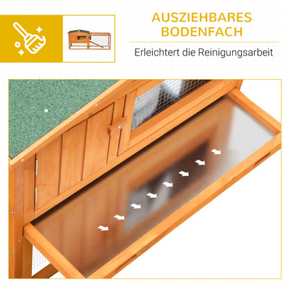 Rabbit Hutch with Outdoor Enclosure, Bottom Tray, Ramp, Wooden Small Animal Hutch Guinea Pig Run with 2 Levels, Viewing Window, for Dwarf Rabbits 156x58x68 cm, Orange