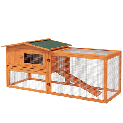 Rabbit Hutch with Outdoor Enclosure, Bottom Tray, Ramp, Wooden Small Animal Hutch Guinea Pig Run with 2 Levels, Viewing Window, for Dwarf Rabbits 156x58x68 cm, Orange