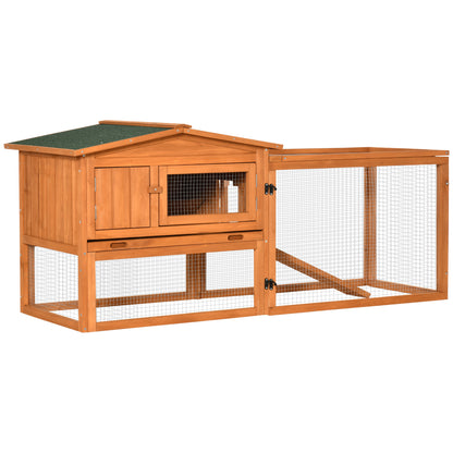 Rabbit Hutch with Outdoor Enclosure, Bottom Tray, Ramp, Wooden Small Animal Hutch Guinea Pig Run with 2 Levels, Viewing Window, for Dwarf Rabbits 156x58x68 cm, Orange