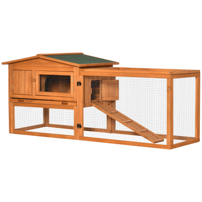 Rabbit Hutch with Outdoor Enclosure, Bottom Tray, Ramp, Wooden Small Animal Hutch Guinea Pig Run with 2 Levels, Viewing Window, for Dwarf Rabbits 156x58x68 cm, Orange
