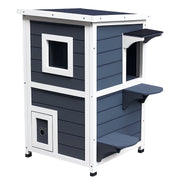 Wooden Cat House 2 Floors Winterproof Waterproof Cat Shelter with Asphalt Roof Stairs Window Cat Cave Outdoor Shelter for Outside Garden Balcony 51 x 51 x 81.3 cm Grey