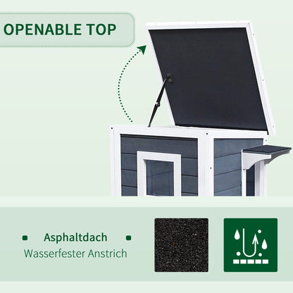 Wooden Cat House 2 Floors Winterproof Waterproof Cat Shelter with Asphalt Roof Stairs Window Cat Cave Outdoor Shelter for Outside Garden Balcony 51 x 51 x 81.3 cm Grey