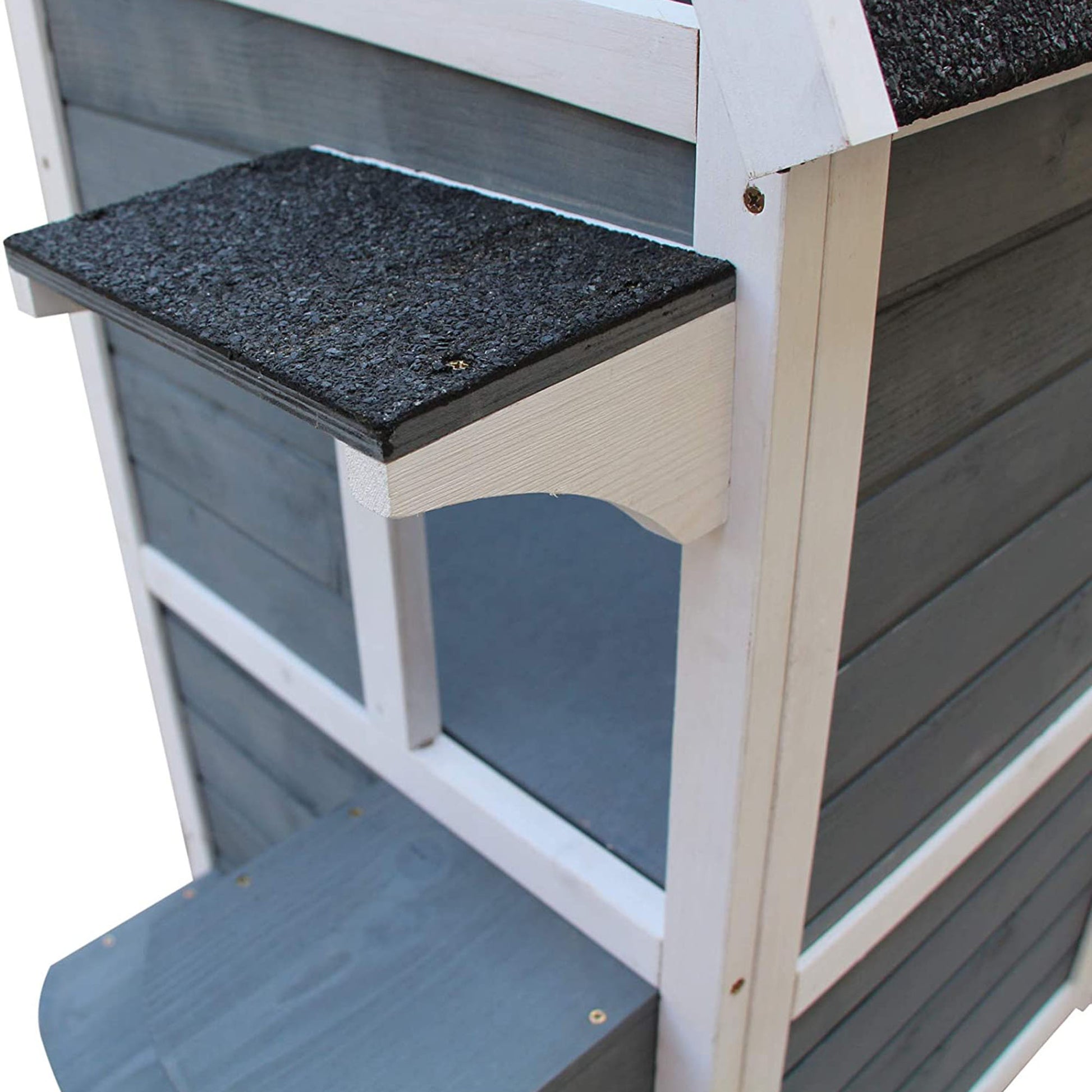 Wooden Cat House 2 Floors Winterproof Waterproof Cat Shelter with Asphalt Roof Stairs Window Cat Cave Outdoor Shelter for Outside Garden Balcony 51 x 51 x 81.3 cm Grey