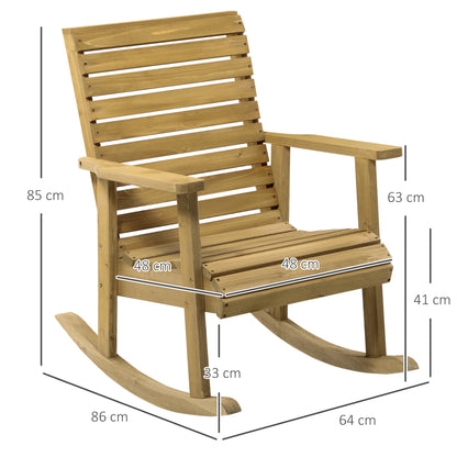 Rocking Chair Rocking Chair with Armrest Garden Chair Relax Chair for Balcony, Terrace, Weight Capacity up to 130 kg, Pine Wood, Light Brown 64 x 86 x 85 cm