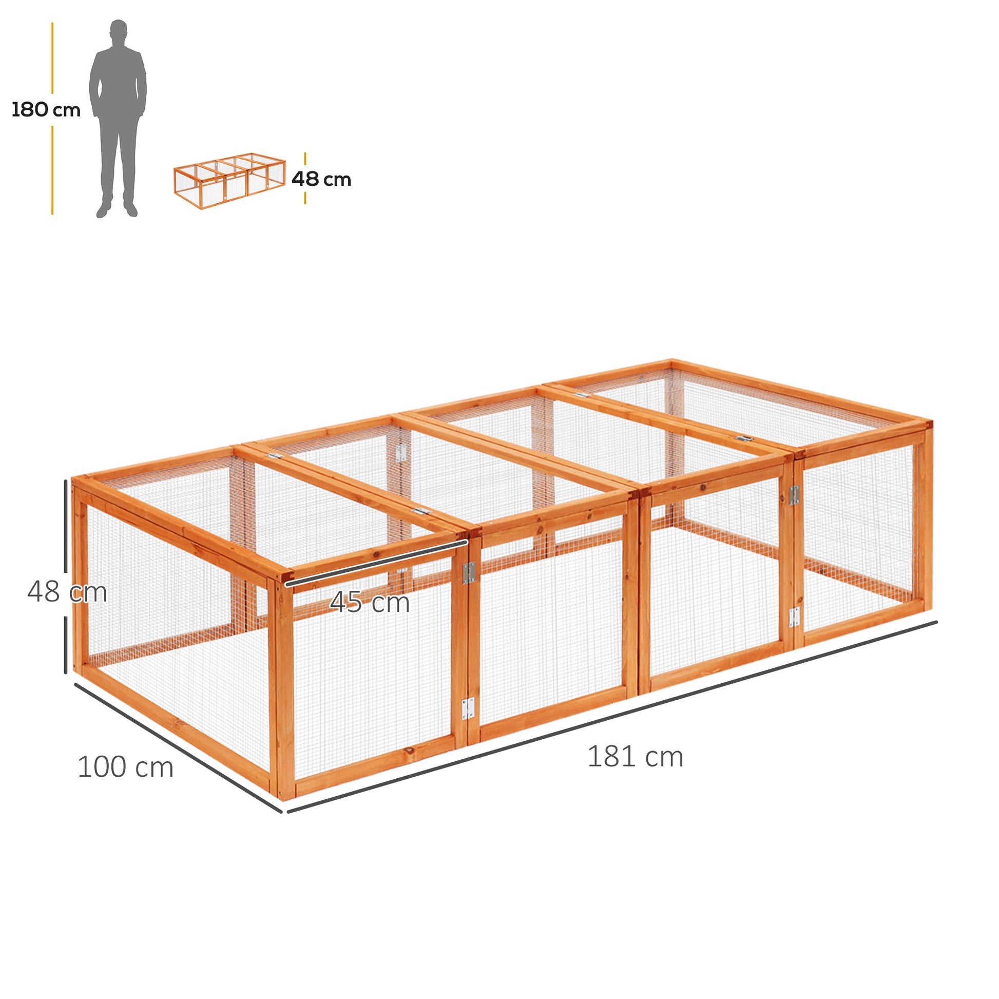 Small Animal Hutch, Small Animal Enclosure, Outdoor Playpen, Small Animal Cage with Door, Guinea Pig Hutch, Wooden Pet House, Natural 181 x 100 x 48 cm
