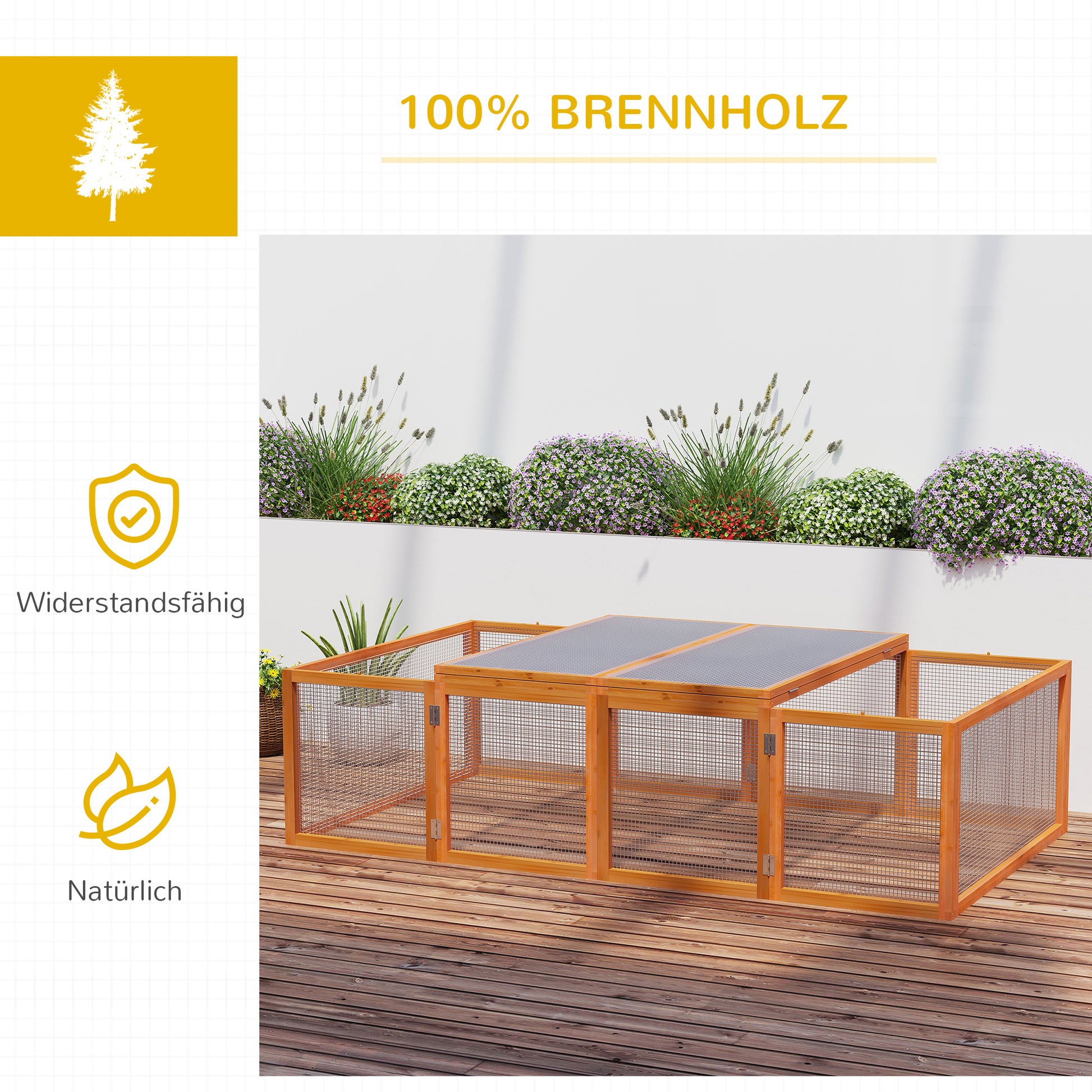 Small Animal Hutch, Small Animal Enclosure, Outdoor Playpen, Small Animal Cage with Door, Guinea Pig Hutch, Wooden Pet House, Natural 181 x 100 x 48 cm
