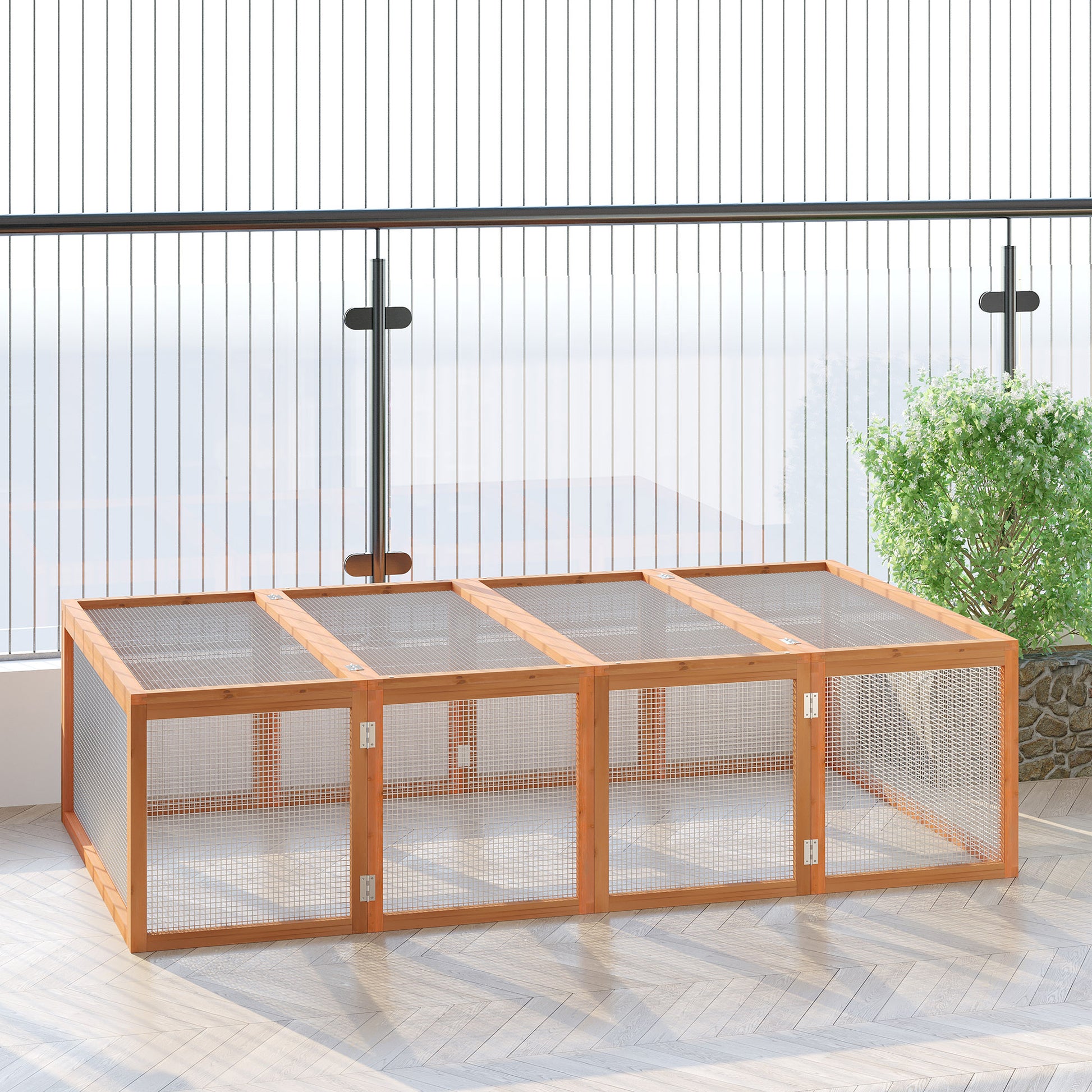 Small Animal Hutch, Small Animal Enclosure, Outdoor Playpen, Small Animal Cage with Door, Guinea Pig Hutch, Wooden Pet House, Natural 181 x 100 x 48 cm