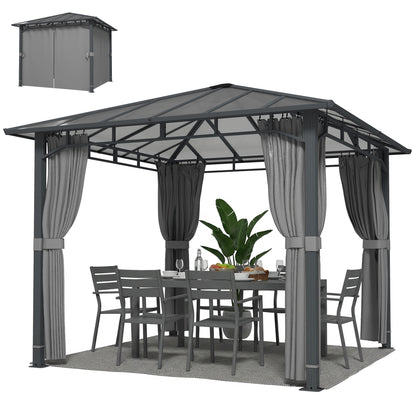 Garden Gazebo approx. 3 x 3 m Metal Gazebo with 6 mm Polycarbonate Roof, 4 Removable Sides, UV50+, Water-Resistant, Stable & Winterproof Hardtop Pergola - Dark Gray