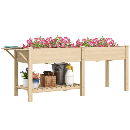 Raised Garden Bed with Legs, Garden Raised Bed Planter with 2 Planting Boxes, Folding Shelf and Bottom Shelf, Elevated Wood Garden Planter for Flowers, 207 x 59 x 78 cm, Natural Wood