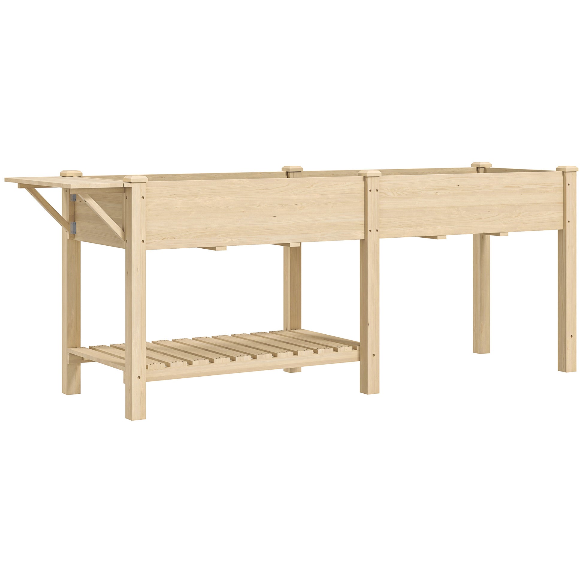 Raised Garden Bed with Legs, Garden Raised Bed Planter with 2 Planting Boxes, Folding Shelf and Bottom Shelf, Elevated Wood Garden Planter for Flowers, 207 x 59 x 78 cm, Natural Wood