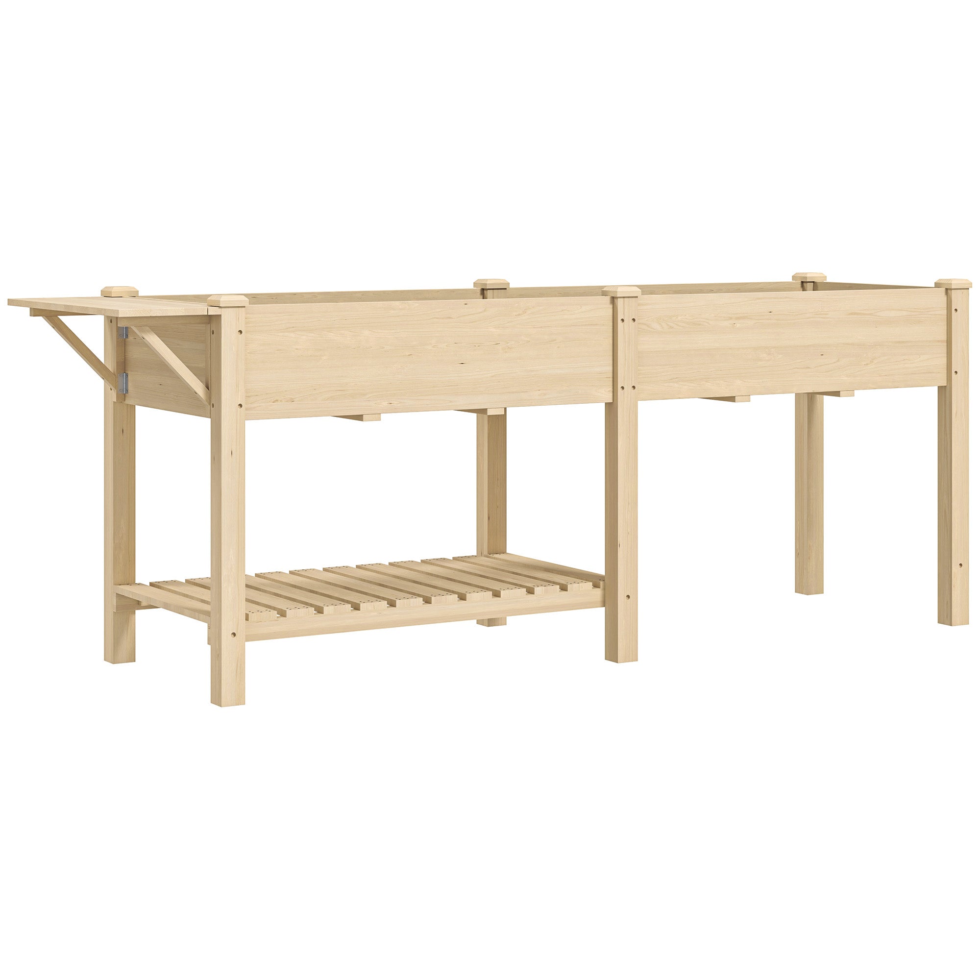 Raised Garden Bed with Legs, Garden Raised Bed Planter with 2 Planting Boxes, Folding Shelf and Bottom Shelf, Elevated Wood Garden Planter for Flowers, 207 x 59 x 78 cm, Natural Wood