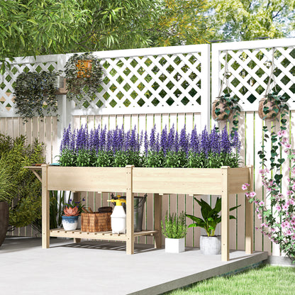Raised Garden Bed with Legs, Garden Raised Bed Planter with 2 Planting Boxes, Folding Shelf and Bottom Shelf, Elevated Wood Garden Planter for Flowers, 207 x 59 x 78 cm, Natural Wood