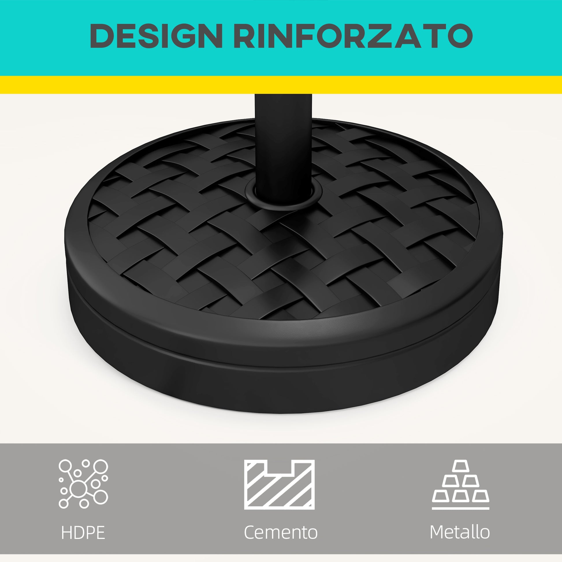 40 lbs Umbrella Base with Swivel Crank and Woven Design, Metal, HDPE, and Cement Stand, for Umbrella Poles Ø38/48 mm, Ø45x36 cm, Black