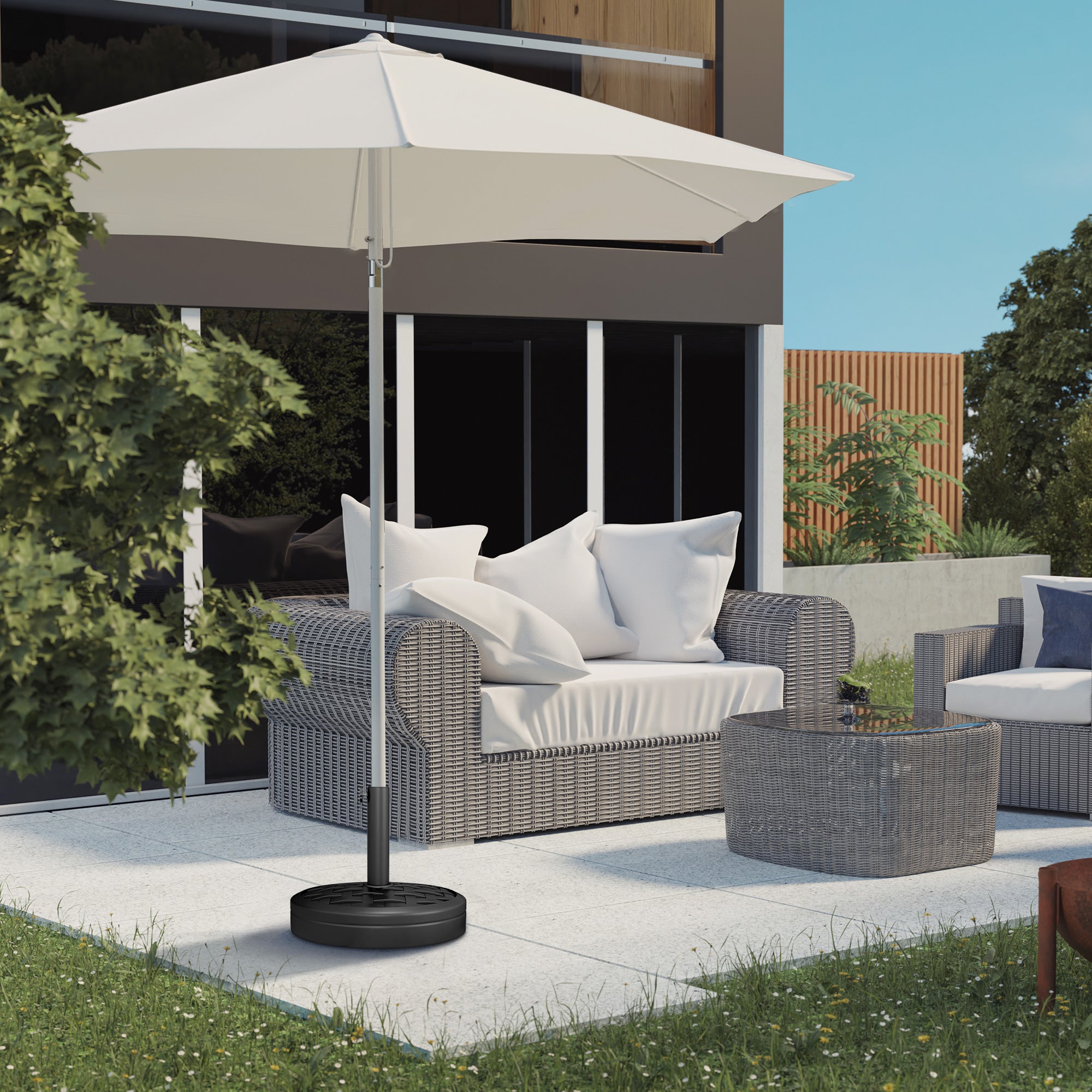 40 lbs Umbrella Base with Swivel Crank and Woven Design, Metal, HDPE, and Cement Stand, for Umbrella Poles Ø38/48 mm, Ø45x36 cm, Black