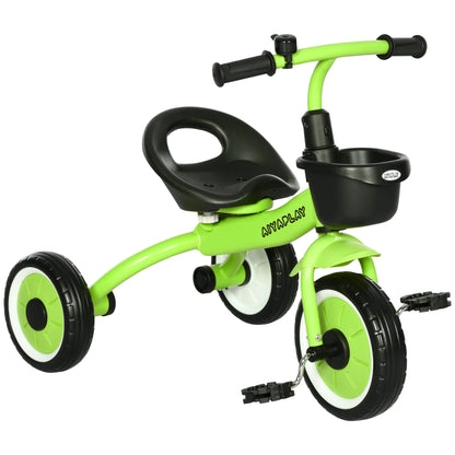Tricycle for Children 2-5 Years Kids Bike with Adjustable Seat Basket Bell Pedals and 3 Wheels Load 25 kg 70.5x53x58 cm Green