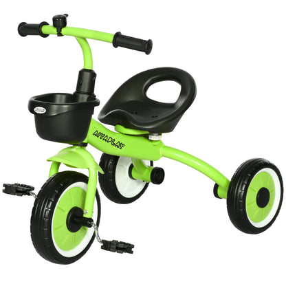 Tricycle for Children 2-5 Years Kids Bike with Adjustable Seat Basket Bell Pedals and 3 Wheels Load 25 kg 70.5x53x58 cm Green