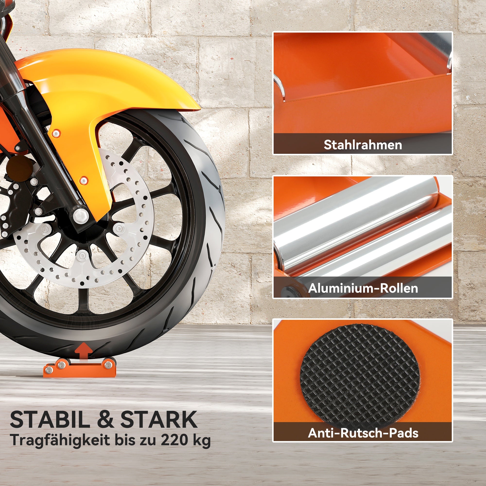 Motorcycle Wheel Cleaning Stand Roll Stand Wheel Swivel Aid Rear Tire Cleaning Aid Chain Care for Tire Cleaning & Chain Lubrication GRoller Bike <485 lb & Tire Width <180 mm Orange