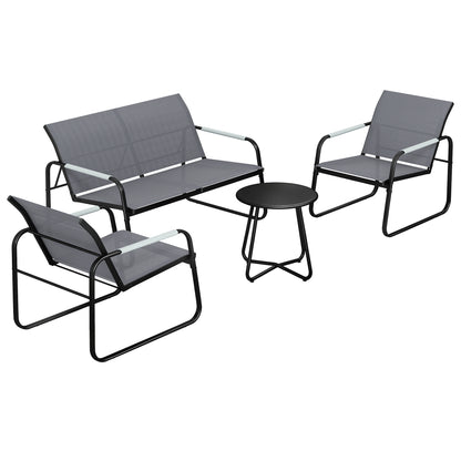 4-Piece Outdoor Patio Set for 4 — Breathable Garden Lounge with 2-Seat Sofa, 2 Armchairs, Woven Rope Round Table, Adjustable Feet, Weatherproof (Gray)