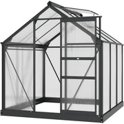Polycarbonate Garden Greenhouse 3.65m² Aluminum Greenhouse for Garden 190 x 192 x 201 cm UV-Resistant, with Reinforced Foundation, Gutter, Skylight, and Sliding Door, Gray
