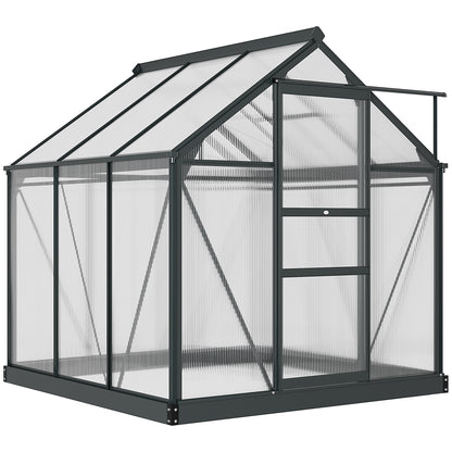 Polycarbonate Garden Greenhouse 3.65m² Aluminum Greenhouse for Garden 190 x 192 x 201 cm UV-Resistant, with Reinforced Foundation, Gutter, Skylight, and Sliding Door, Gray