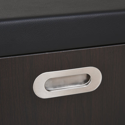 Padded Entryway Shoe Cabinet, Entryway Cabinet with Shoe Rack, with 3 Compartments, PU Leather Seat, for Living Room and Hallway, 80x30x43 cm, Black