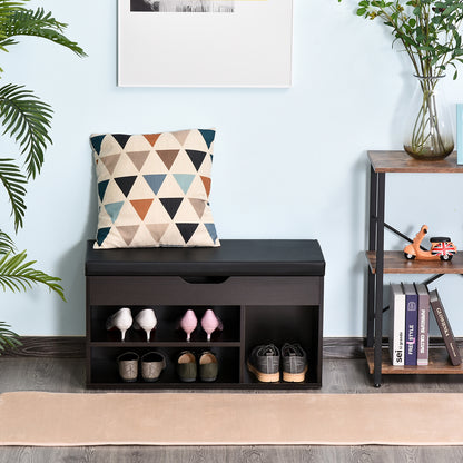 Padded Entryway Shoe Cabinet, Entryway Cabinet with Shoe Rack, with 3 Compartments, PU Leather Seat, for Living Room and Hallway, 80x30x43 cm, Black