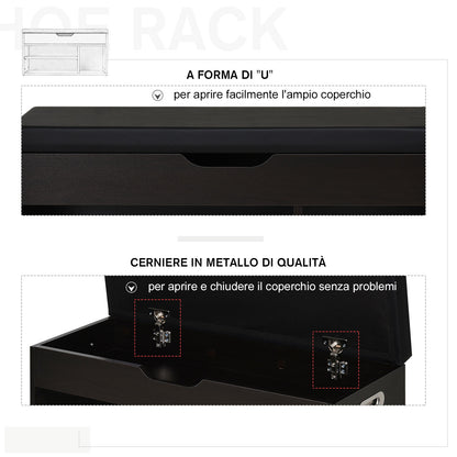 Padded Entryway Shoe Cabinet, Entryway Cabinet with Shoe Rack, with 3 Compartments, PU Leather Seat, for Living Room and Hallway, 80x30x43 cm, Black