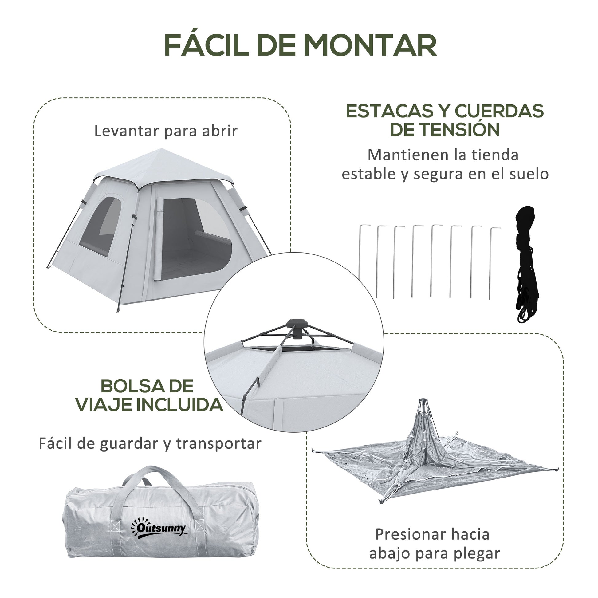 Pop-up Tent for 2-3 People Portable Lightweight Waterproof Camping Tent 2000 mm UV50+ Protection Camping Tent with Window 210x210x150 cm Silver