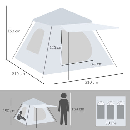 Pop-up Tent for 2-3 People Portable Lightweight Waterproof Camping Tent 2000 mm UV50+ Protection Camping Tent with Window 210x210x150 cm Silver