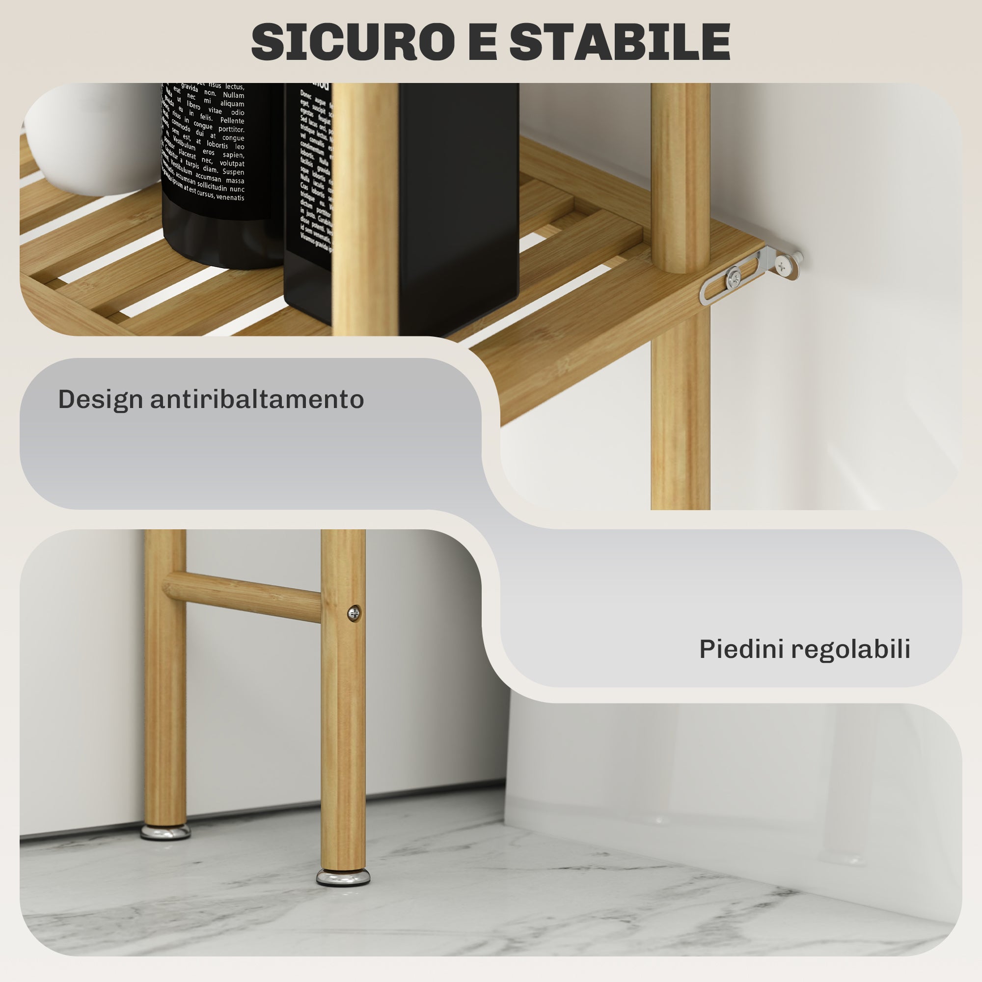 Bathroom Shelf Over-The-Toilet with 3 Shelves, Bathroom Storage Rack in Bamboo, Over Washer Shelf for Laundry Room with Adjustable Feet, Natural Color